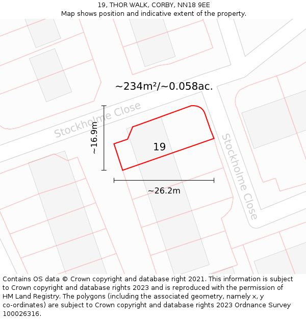 19, THOR WALK, CORBY, NN18 9EE: Plot and title map