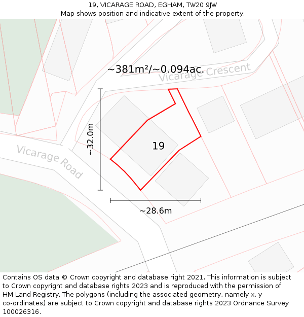 19, VICARAGE ROAD, EGHAM, TW20 9JW: Plot and title map