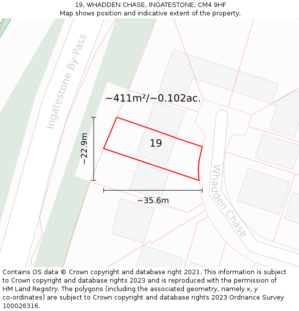 19, WHADDEN CHASE, INGATESTONE, CM4 9HF: Plot and title map