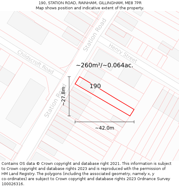 190, STATION ROAD, RAINHAM, GILLINGHAM, ME8 7PR: Plot and title map