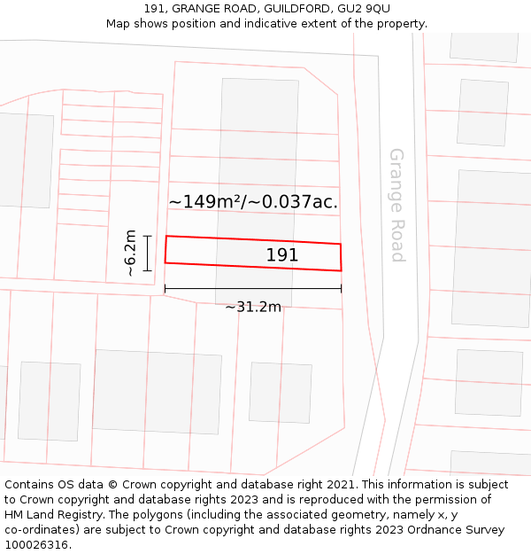 191, GRANGE ROAD, GUILDFORD, GU2 9QU: Plot and title map