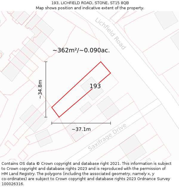 193, LICHFIELD ROAD, STONE, ST15 8QB: Plot and title map