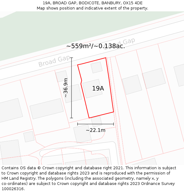 19A, BROAD GAP, BODICOTE, BANBURY, OX15 4DE: Plot and title map