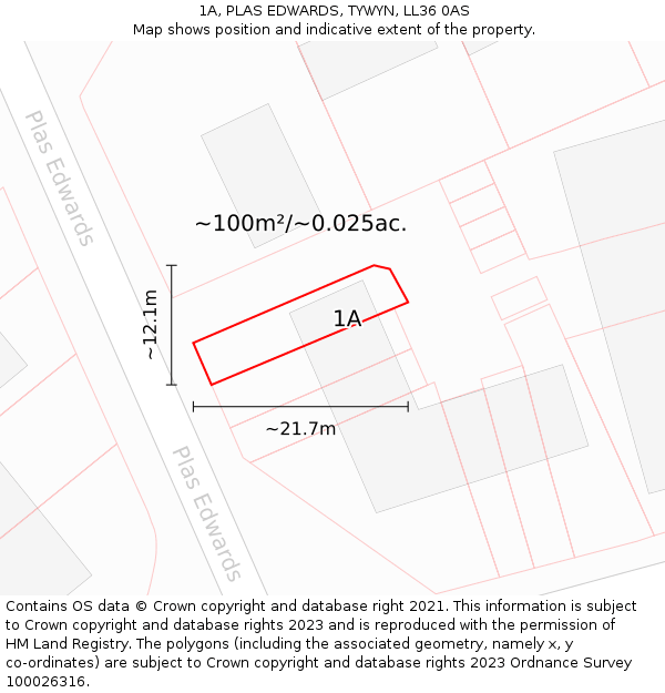 1A, PLAS EDWARDS, TYWYN, LL36 0AS: Plot and title map