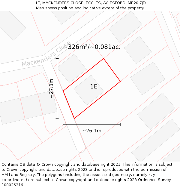 1E, MACKENDERS CLOSE, ECCLES, AYLESFORD, ME20 7JD: Plot and title map