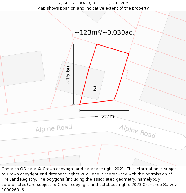 2, ALPINE ROAD, REDHILL, RH1 2HY: Plot and title map