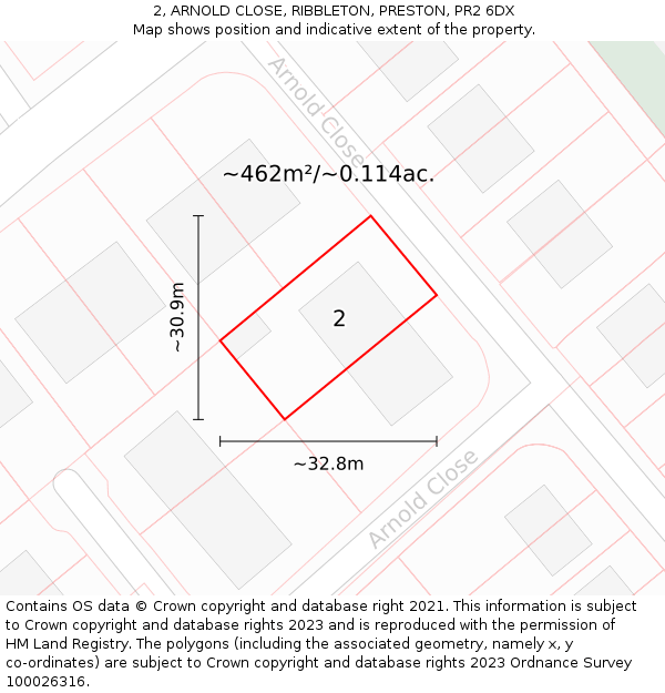 2, ARNOLD CLOSE, RIBBLETON, PRESTON, PR2 6DX: Plot and title map
