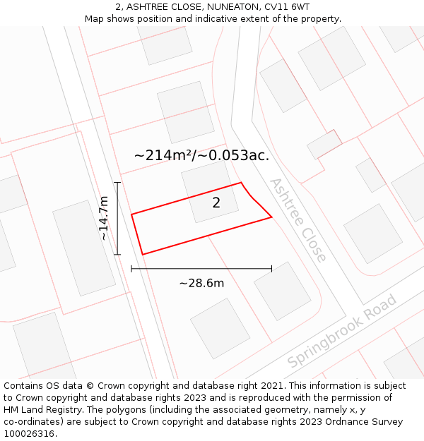 2, ASHTREE CLOSE, NUNEATON, CV11 6WT: Plot and title map