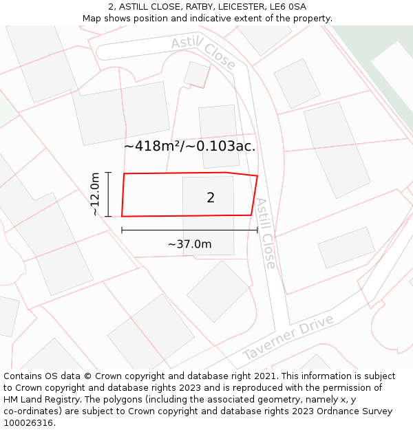 2, ASTILL CLOSE, RATBY, LEICESTER, LE6 0SA: Plot and title map