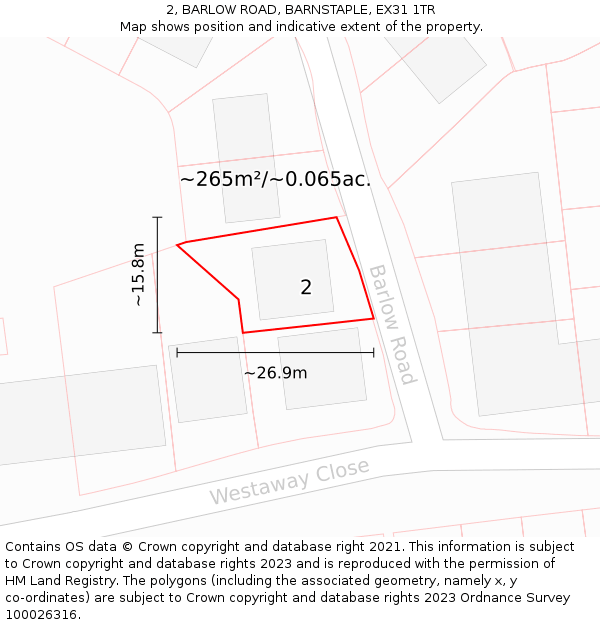 2, BARLOW ROAD, BARNSTAPLE, EX31 1TR: Plot and title map