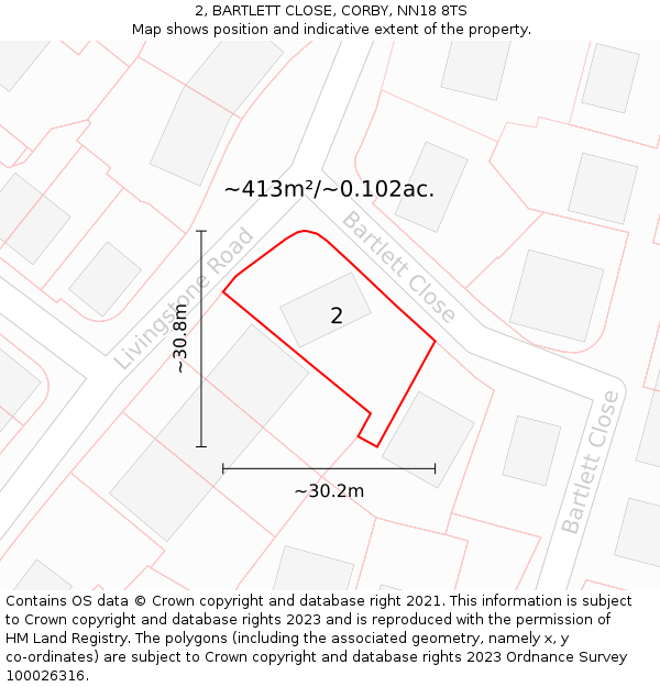 2, BARTLETT CLOSE, CORBY, NN18 8TS: Plot and title map