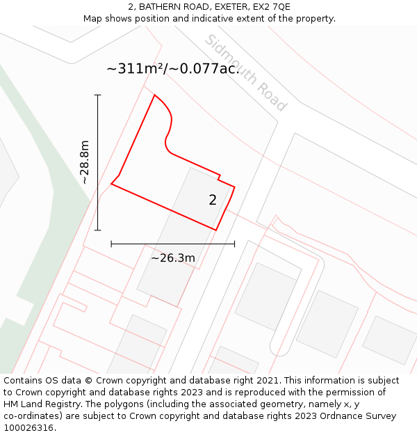 2, BATHERN ROAD, EXETER, EX2 7QE: Plot and title map