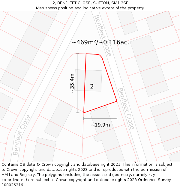 2, BENFLEET CLOSE, SUTTON, SM1 3SE: Plot and title map