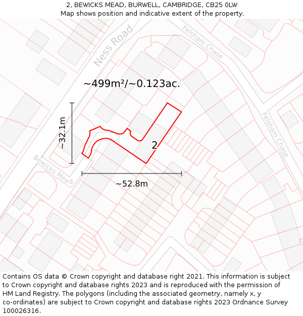 2, BEWICKS MEAD, BURWELL, CAMBRIDGE, CB25 0LW: Plot and title map