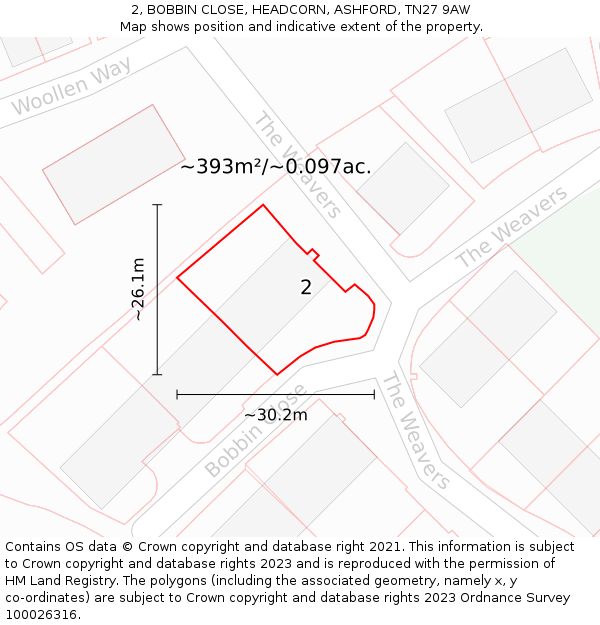 2, BOBBIN CLOSE, HEADCORN, ASHFORD, TN27 9AW: Plot and title map