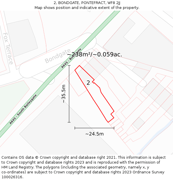 2, BONDGATE, PONTEFRACT, WF8 2JJ: Plot and title map