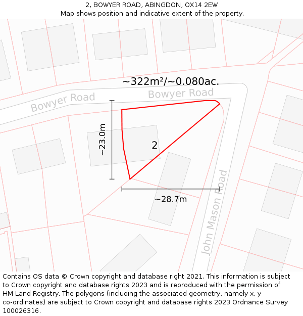2, BOWYER ROAD, ABINGDON, OX14 2EW: Plot and title map