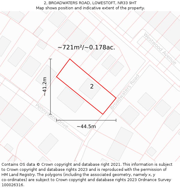 2, BROADWATERS ROAD, LOWESTOFT, NR33 9HT: Plot and title map