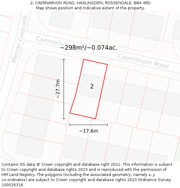2, CAERNARVON ROAD, HASLINGDEN, ROSSENDALE, BB4 4RD: Plot and title map