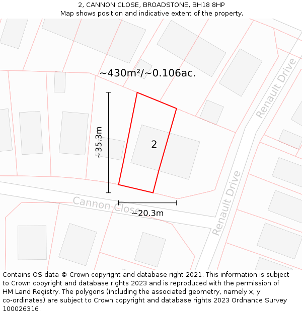 2, CANNON CLOSE, BROADSTONE, BH18 8HP: Plot and title map