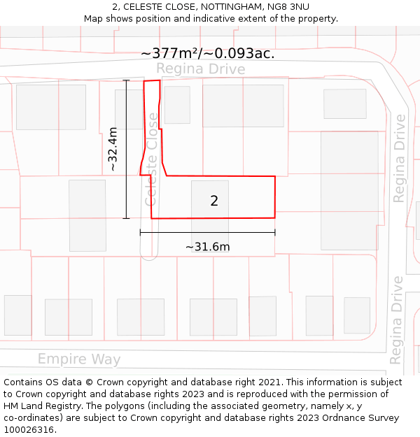 2, CELESTE CLOSE, NOTTINGHAM, NG8 3NU: Plot and title map