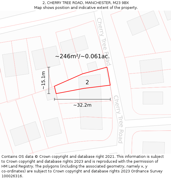 2, CHERRY TREE ROAD, MANCHESTER, M23 9BX: Plot and title map