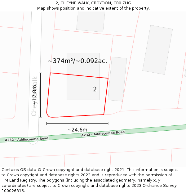 2, CHEYNE WALK, CROYDON, CR0 7HG: Plot and title map