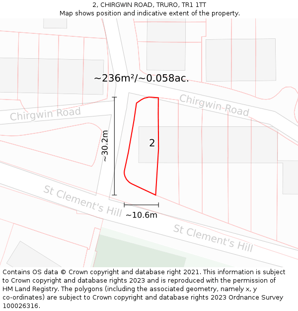 2, CHIRGWIN ROAD, TRURO, TR1 1TT: Plot and title map