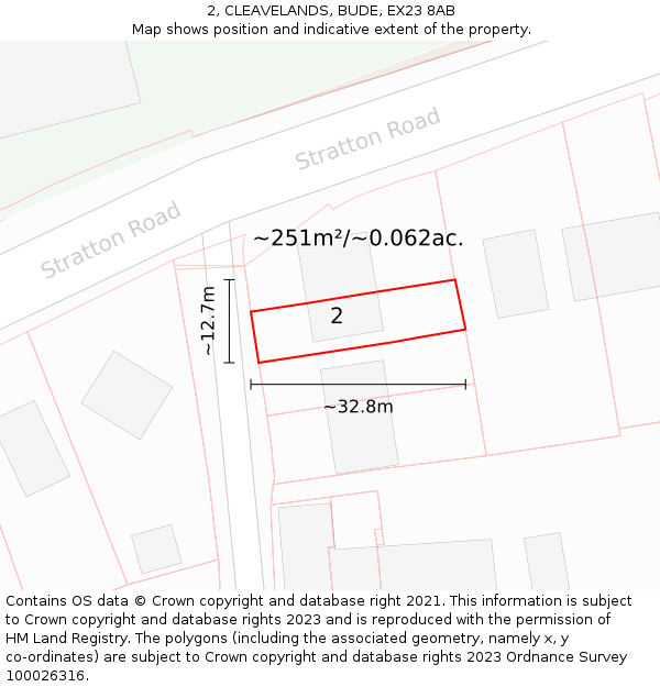 2, CLEAVELANDS, BUDE, EX23 8AB: Plot and title map