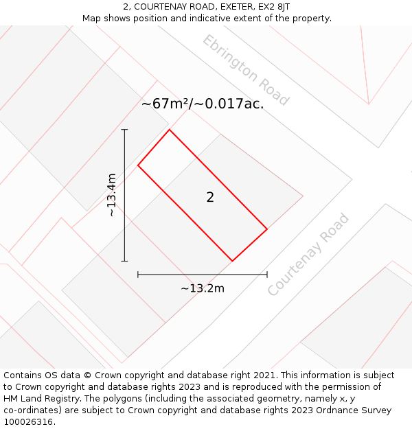 2, COURTENAY ROAD, EXETER, EX2 8JT: Plot and title map