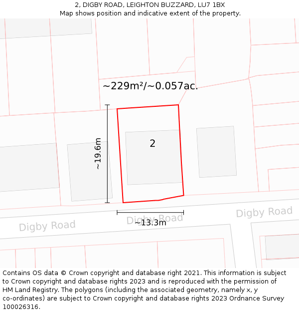 2, DIGBY ROAD, LEIGHTON BUZZARD, LU7 1BX: Plot and title map