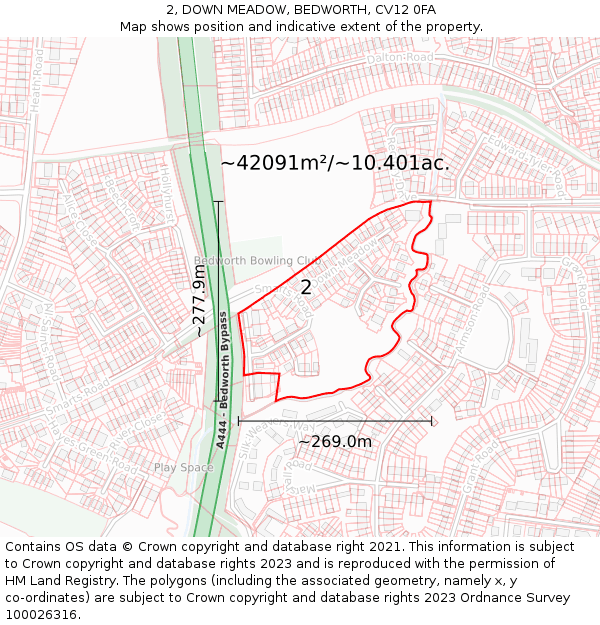 2, DOWN MEADOW, BEDWORTH, CV12 0FA: Plot and title map