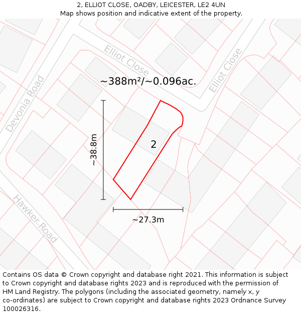 2, ELLIOT CLOSE, OADBY, LEICESTER, LE2 4UN: Plot and title map