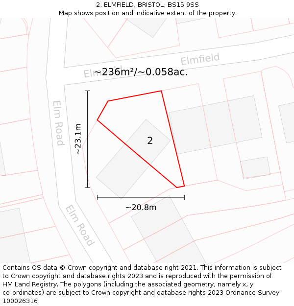 2, ELMFIELD, BRISTOL, BS15 9SS: Plot and title map