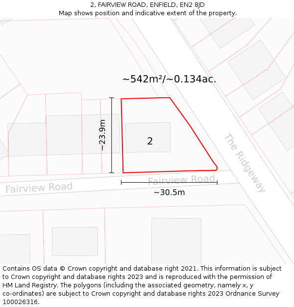 2, FAIRVIEW ROAD, ENFIELD, EN2 8JD: Plot and title map