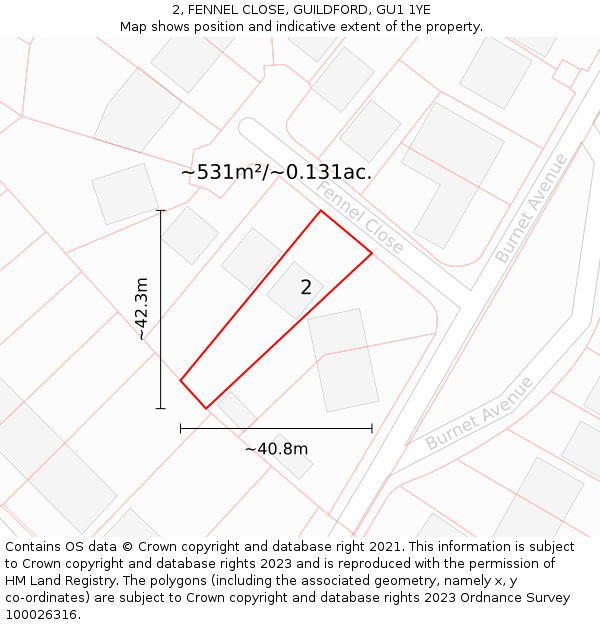 2, FENNEL CLOSE, GUILDFORD, GU1 1YE: Plot and title map