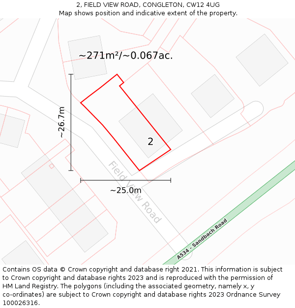 2, FIELD VIEW ROAD, CONGLETON, CW12 4UG: Plot and title map