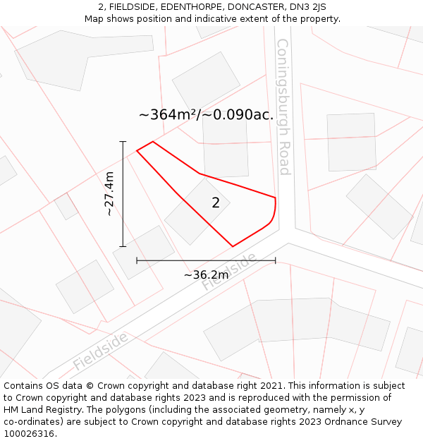 2, FIELDSIDE, EDENTHORPE, DONCASTER, DN3 2JS: Plot and title map