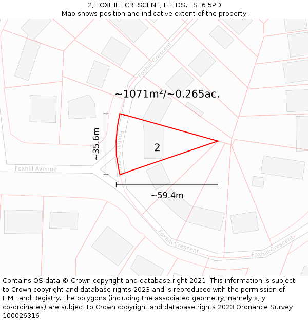 2, FOXHILL CRESCENT, LEEDS, LS16 5PD: Plot and title map