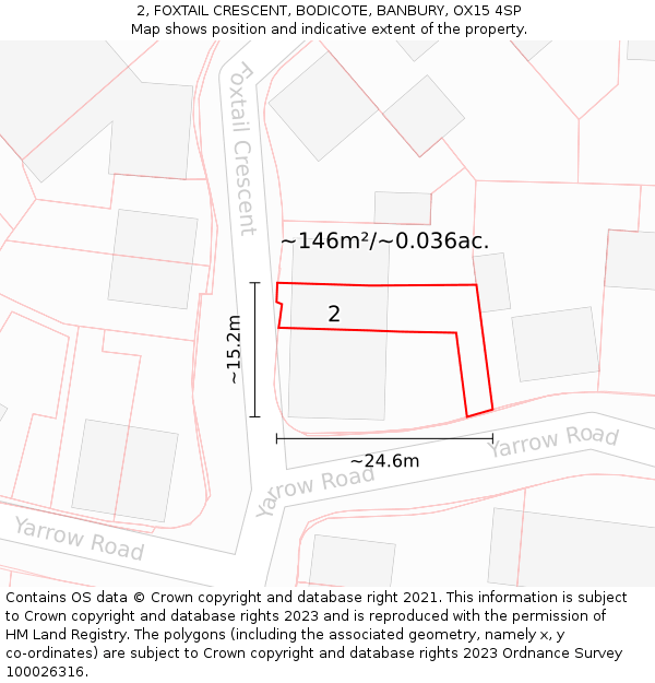 2, FOXTAIL CRESCENT, BODICOTE, BANBURY, OX15 4SP: Plot and title map
