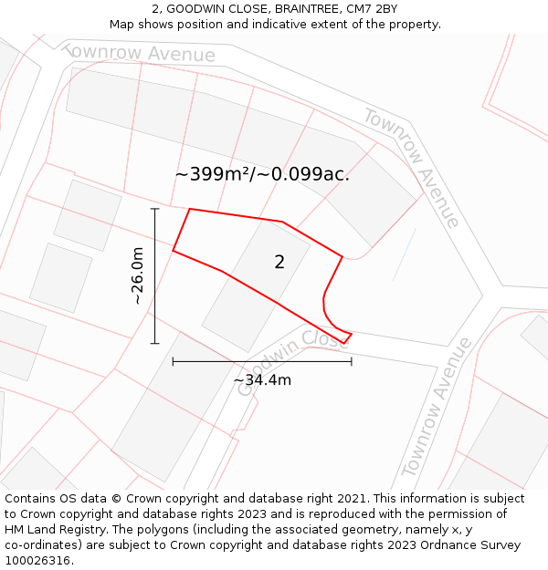 2, GOODWIN CLOSE, BRAINTREE, CM7 2BY: Plot and title map