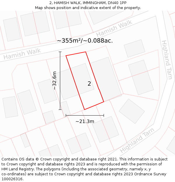 2, HAMISH WALK, IMMINGHAM, DN40 1PP: Plot and title map