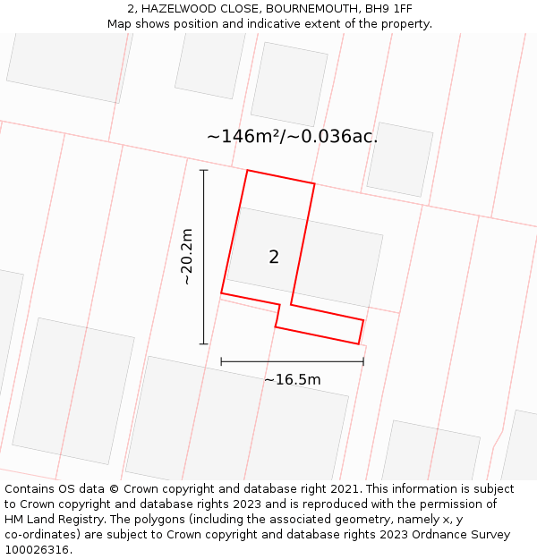 2, HAZELWOOD CLOSE, BOURNEMOUTH, BH9 1FF: Plot and title map