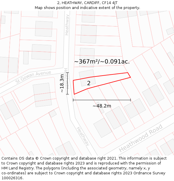 2, HEATHWAY, CARDIFF, CF14 4JT: Plot and title map