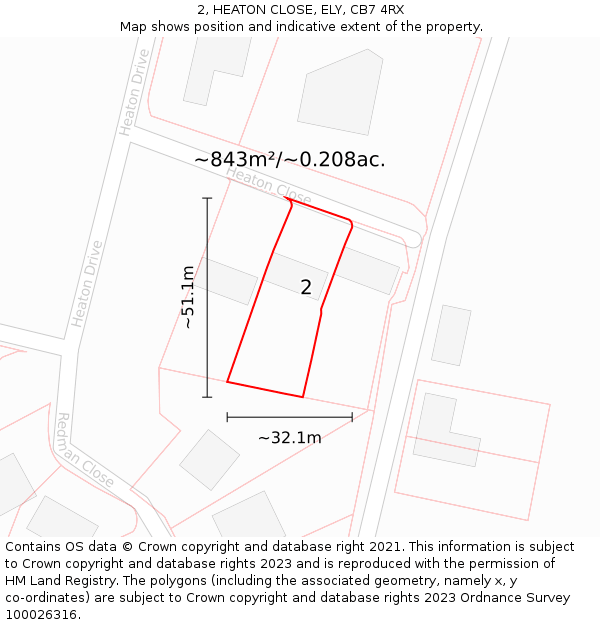 2, HEATON CLOSE, ELY, CB7 4RX: Plot and title map