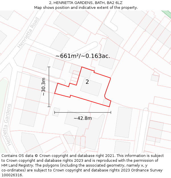2, HENRIETTA GARDENS, BATH, BA2 6LZ: Plot and title map