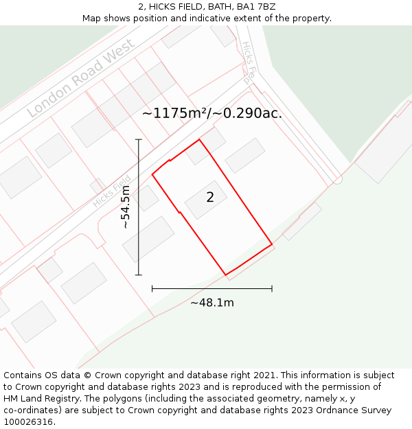 2, HICKS FIELD, BATH, BA1 7BZ: Plot and title map