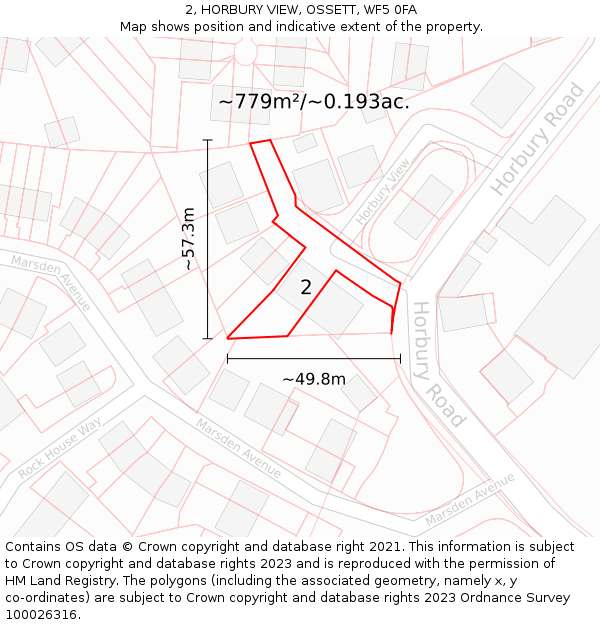 2, HORBURY VIEW, OSSETT, WF5 0FA: Plot and title map
