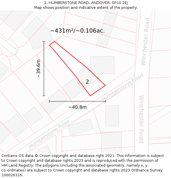 2, HUMBERSTONE ROAD, ANDOVER, SP10 2EJ: Plot and title map