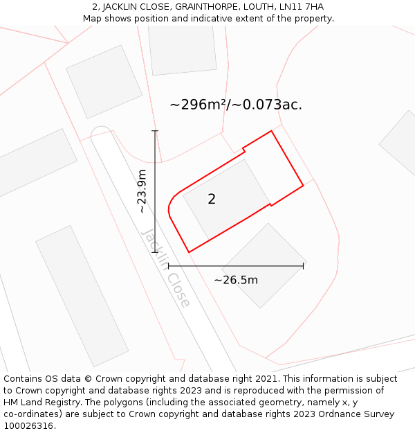 2, JACKLIN CLOSE, GRAINTHORPE, LOUTH, LN11 7HA: Plot and title map